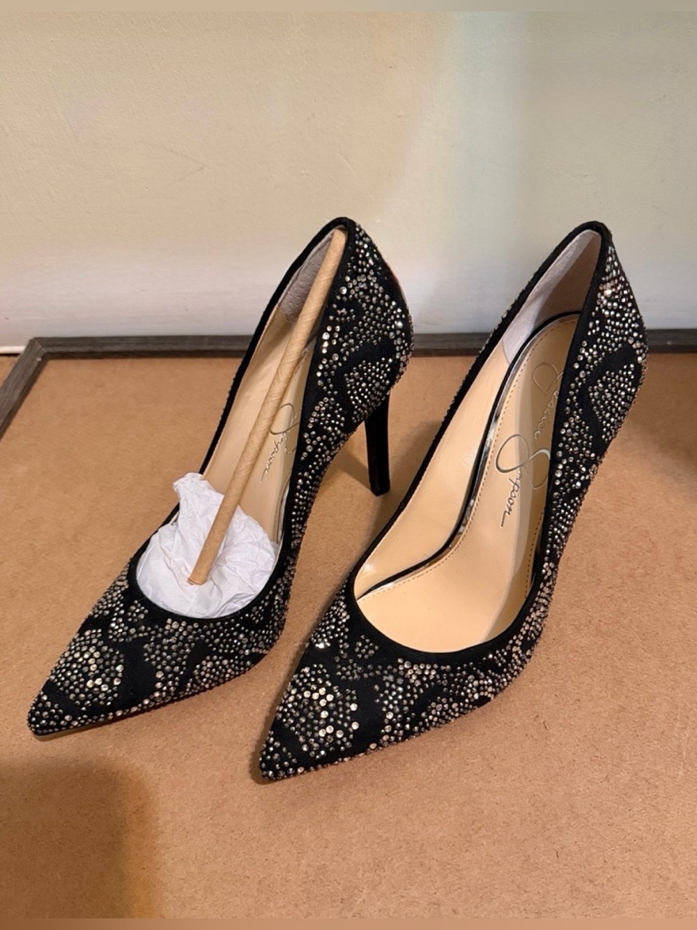Jessica Simpson Rhinestone Heels Size 7.5 Black Formal Pumps